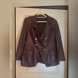 Express faux leather double breasted novelty button blazer